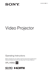 The cover of Sony VPL-HW65ES Full HD Projector Operating Instructions