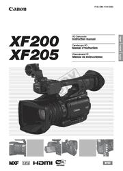 The cover of Canon XF200, XF205 Professional Camcorders Instruction Manual