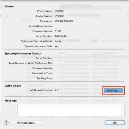 printer information settings button