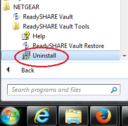 uninstall the old ReadySHARE Vault program