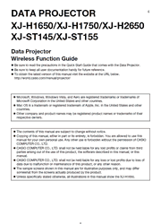 The cover of Casio XJ-H1650, XJ-H1750, XJ-H2650, XJ-ST145, XJ-ST155 Projectors Wireless Function Guide