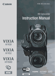 The cover of Canon VIXIA HF R50, VIXIA HF R52, VIXIA HF R500 Camcorders Instruction Manual