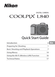 The cover of Nikon Coolpix L840 Digital Camera Quick Start Guide
